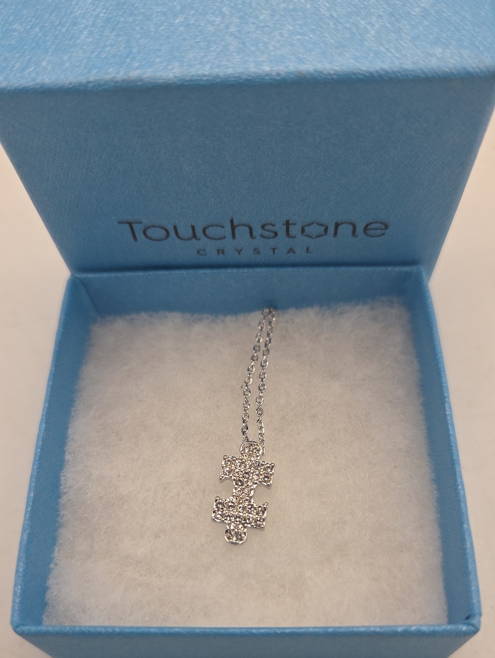 Touchstone Crystal by Swarvoski Silver Pave Puzzle Piece Necklace